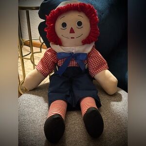 23” Vintage Raggedy Andy Doll with Red Hair and Blue Outfit